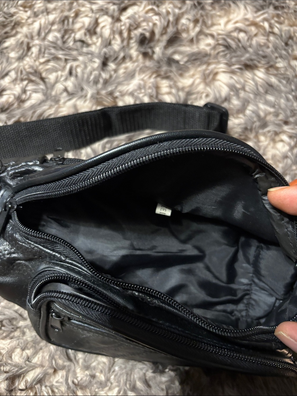 Men's Black Leather Waist Pack - Sleek Everyday Belt Bag - Picture 2 of 3